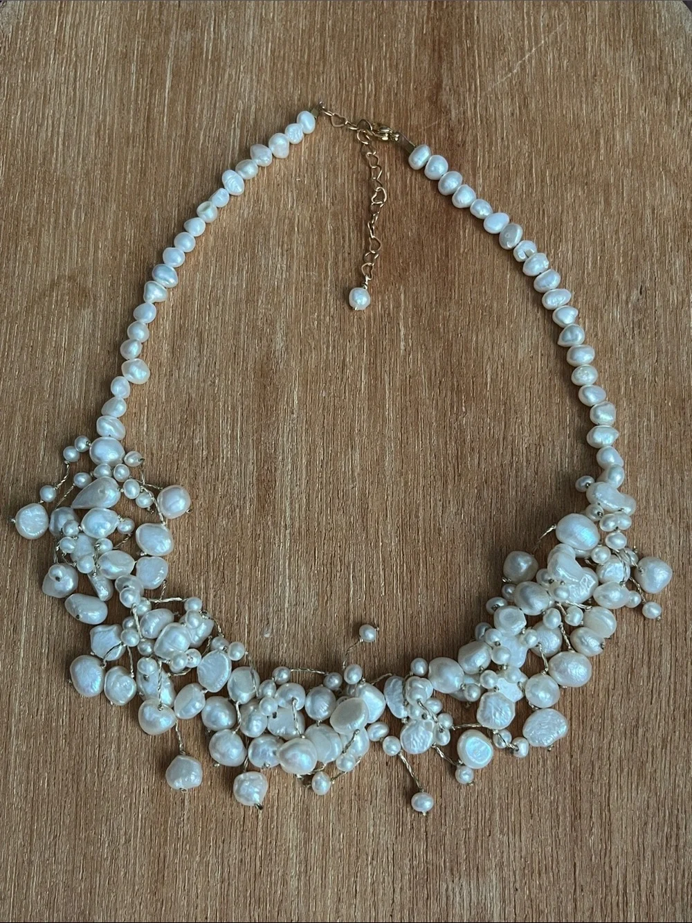 Pearl Cluster Statement Necklace with Gold Accents